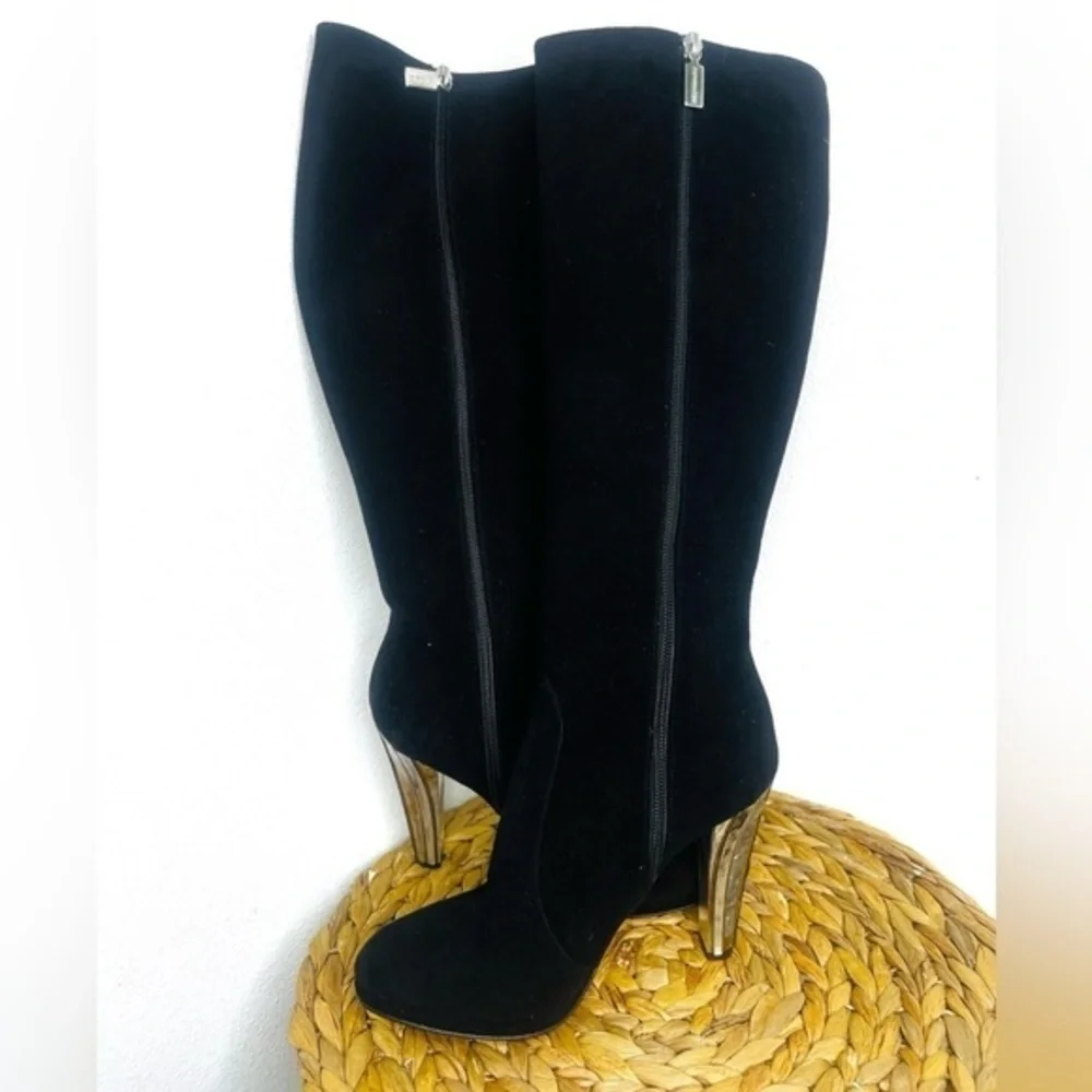 Bruno Magli long boot Suede black Platform tall Boots embellished silver heeled